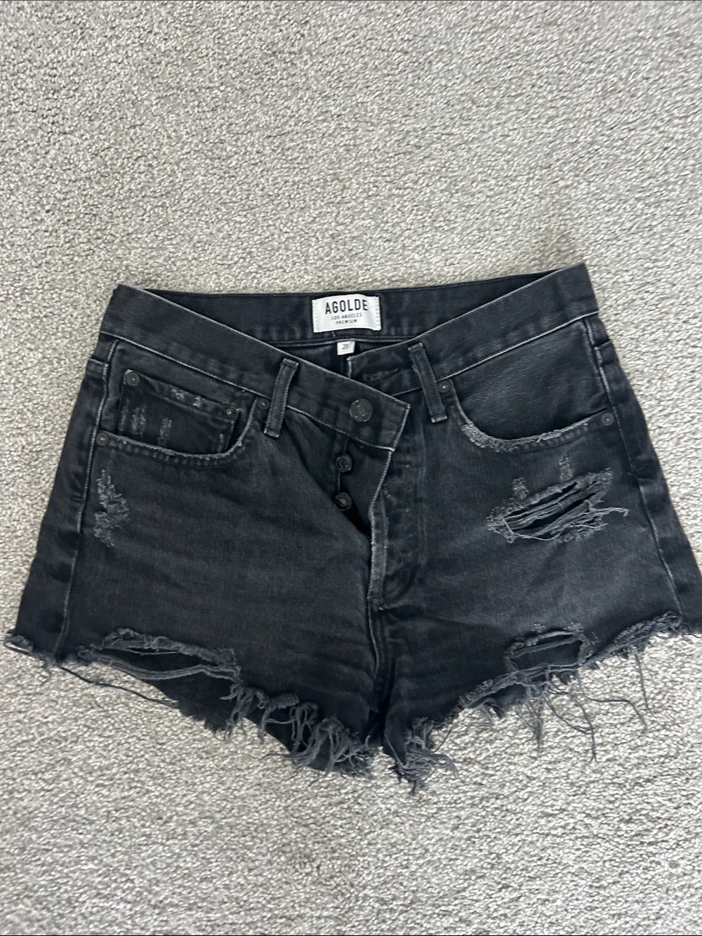 Agolde Black Distressed Cutoff Jean Shorts